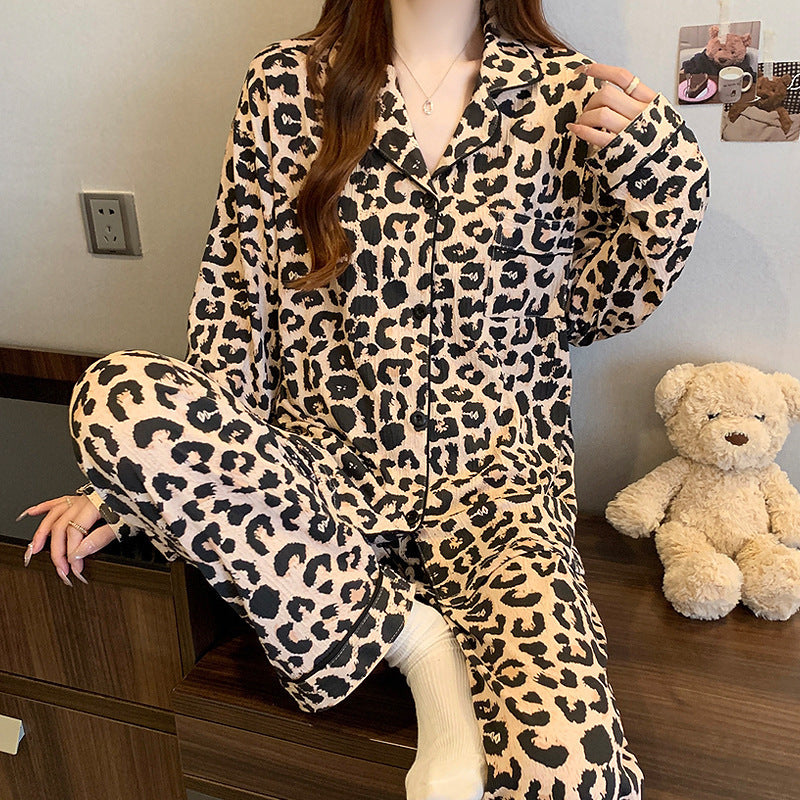 Women's Pajama Set, long-sleeved, with button placket and reindeer print