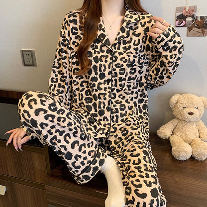 Women's Pajama Set, long-sleeved, with button placket and reindeer print