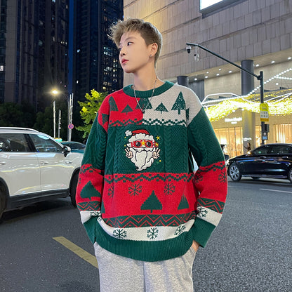 Loose Unisex Knit Sweater with Christmas Motif