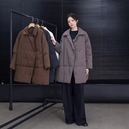 Mid-length down jacket with lapels, white duck down
