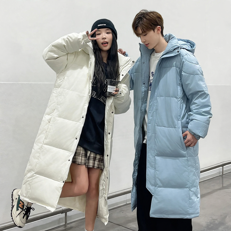 Long down coat, knee-length, white goose down