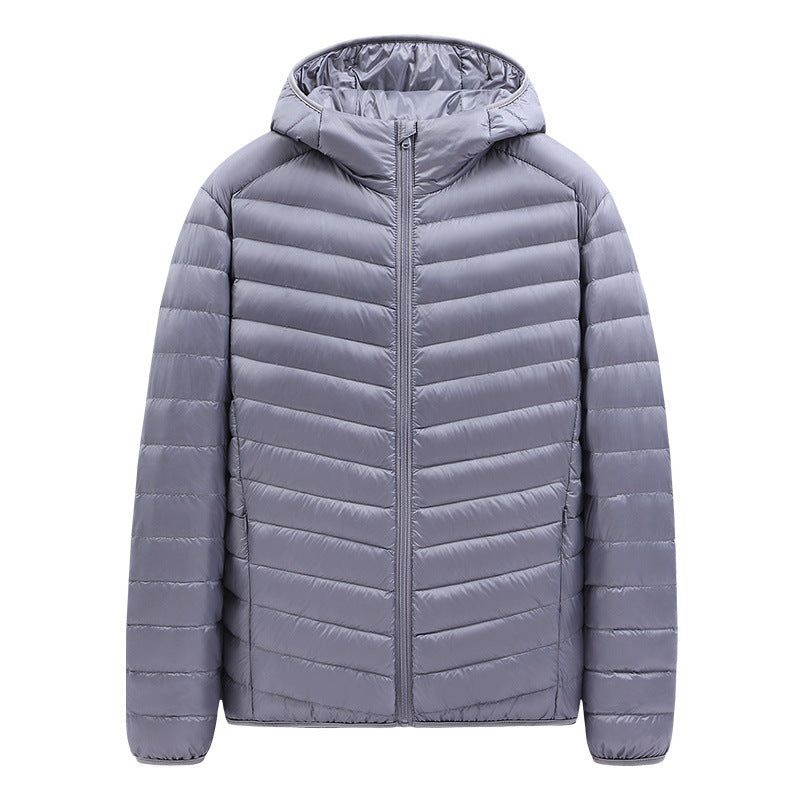 Light men's down jacket with stand-up collar, 90% duck down