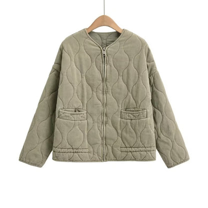 Women’s quilted jacket with stand-up collar and tie belt
