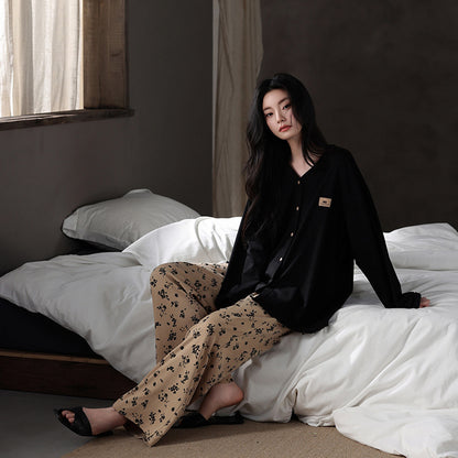 Cotton pajama set with button placket, long sleeves