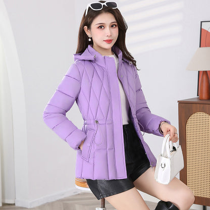 Short, padded women's jacket with hood