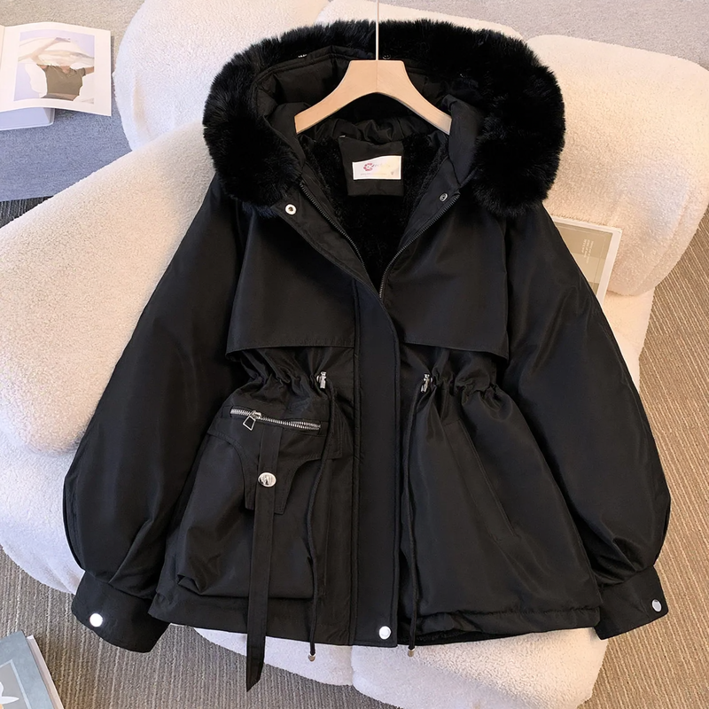 Winter parka for women, padded, with faux fur look
