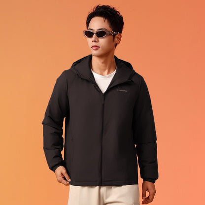 Lightweight outdoor down jacket with hood, white duck down