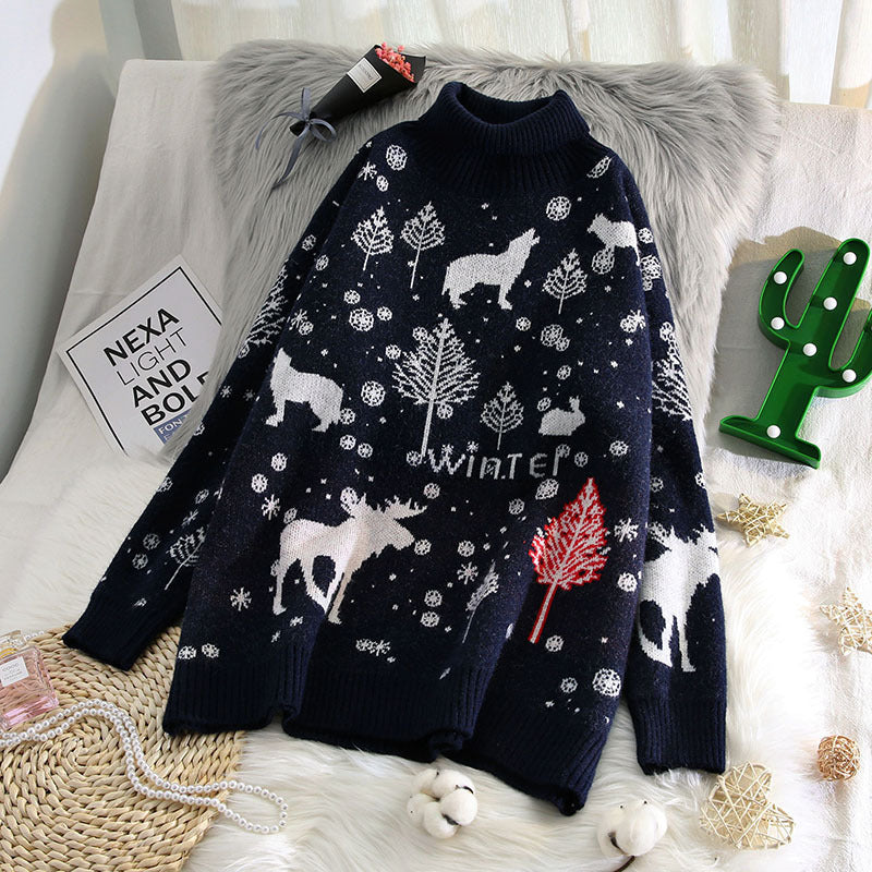 Thick turtleneck sweater in retro style