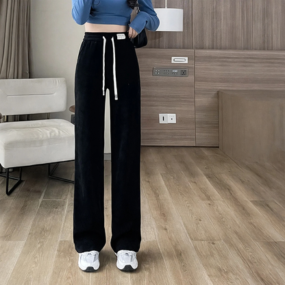 Padded corduroy leisure pants with high waist