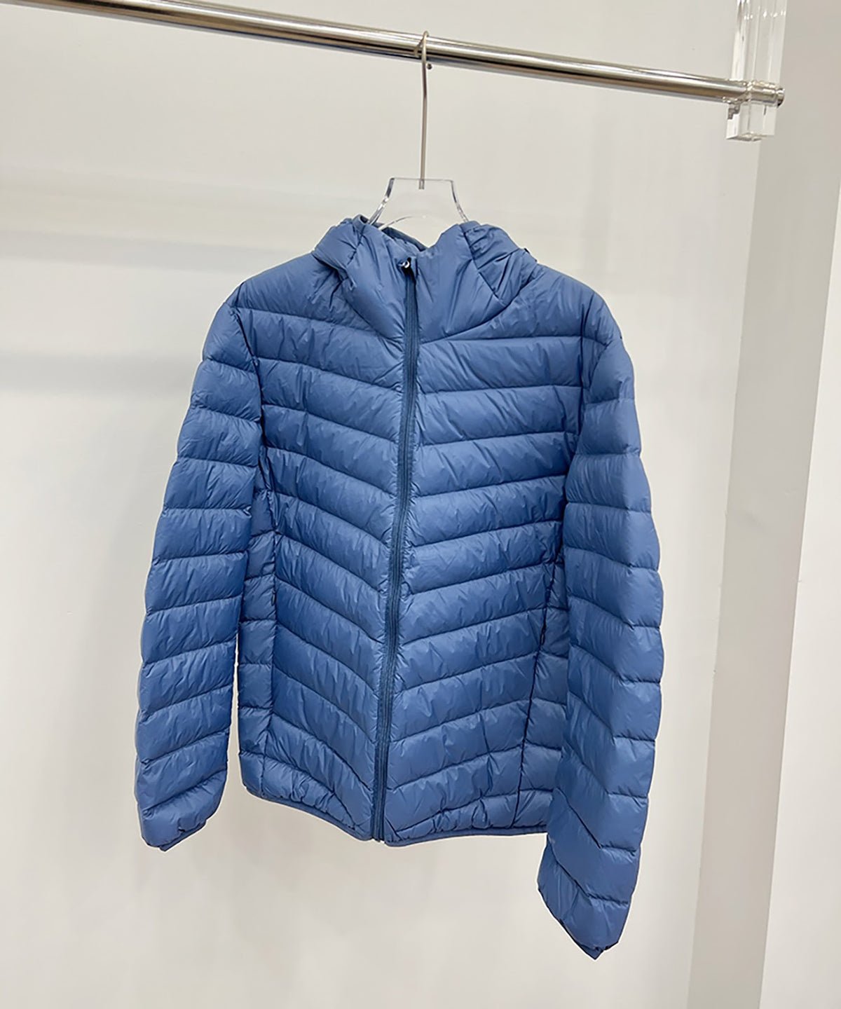 Light men's down jacket, short, with hood
