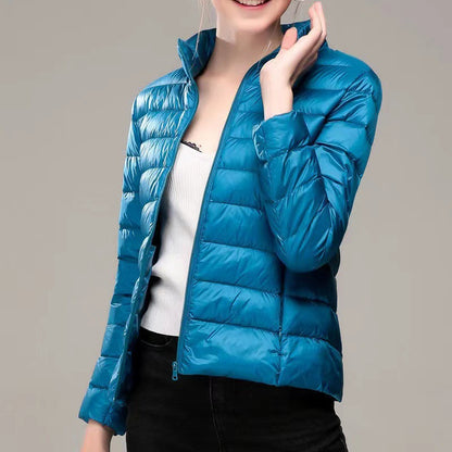 Women's padded jacket, short, fitted, with hood