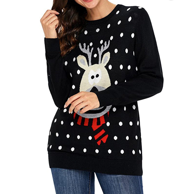 Knit pullover with reindeer jacquard pattern