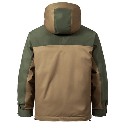 Padded men's hooded jacket with double zipper