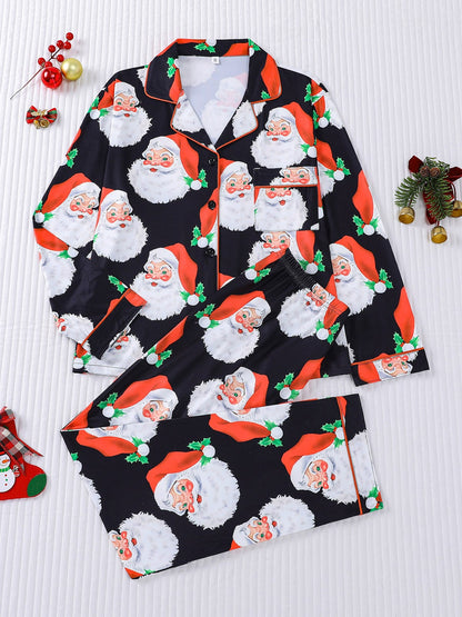 Women’s Pajama Set, Long Sleeve, Christmas Motif, Notched Collar