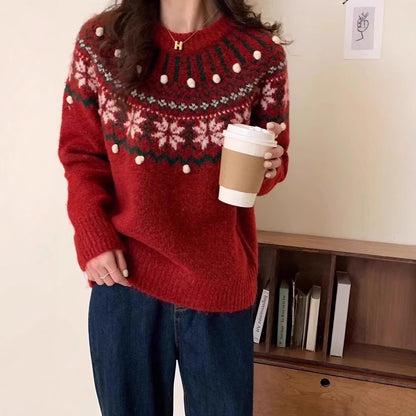 Festive Fair-Isle knitted sweater for women