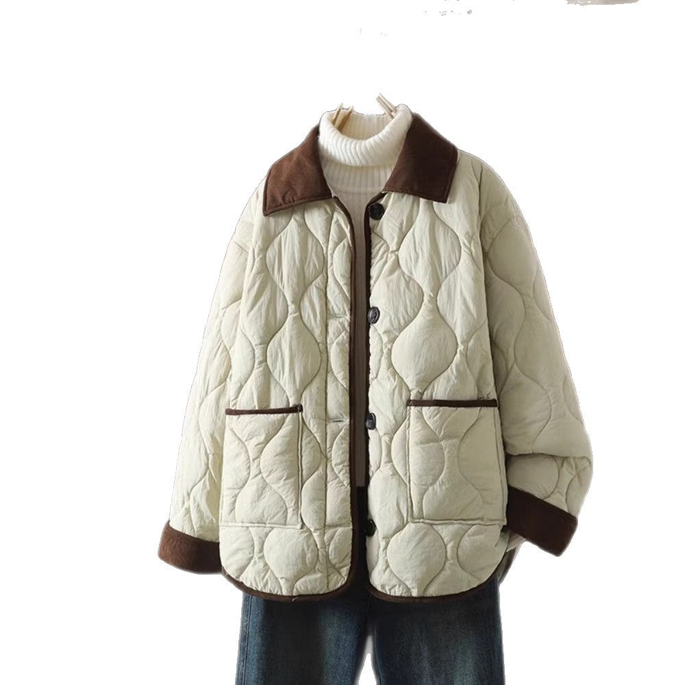 Women's quilted jacket, short, with contrast collar