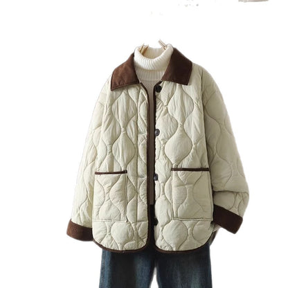 Women's quilted jacket, short, with contrast collar