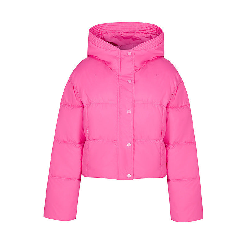 Short quilted jacket for women with stand-up collar and button placket