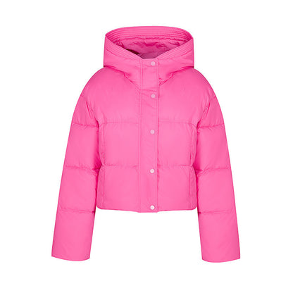Short quilted jacket for women with stand-up collar and button placket