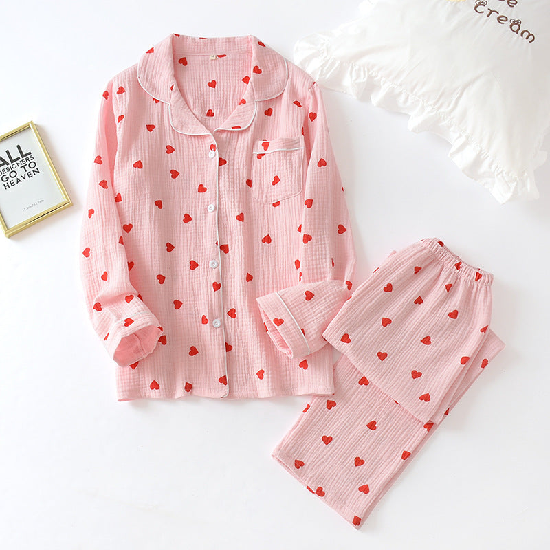 Women's pajamas, cotton gauze, long sleeves