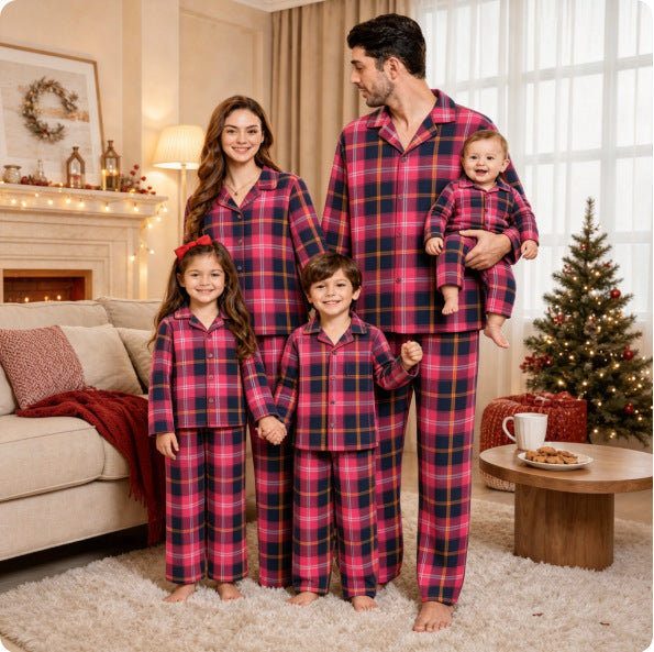 Family Pajama Set, checked, Long sleeve, with lapel