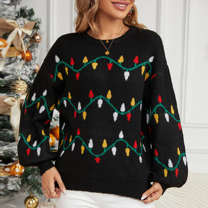 Christmas sweater with string lights motif, loose fit