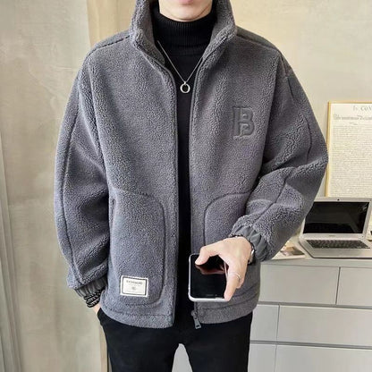 Padded men's jacket with lamb fleece imitation