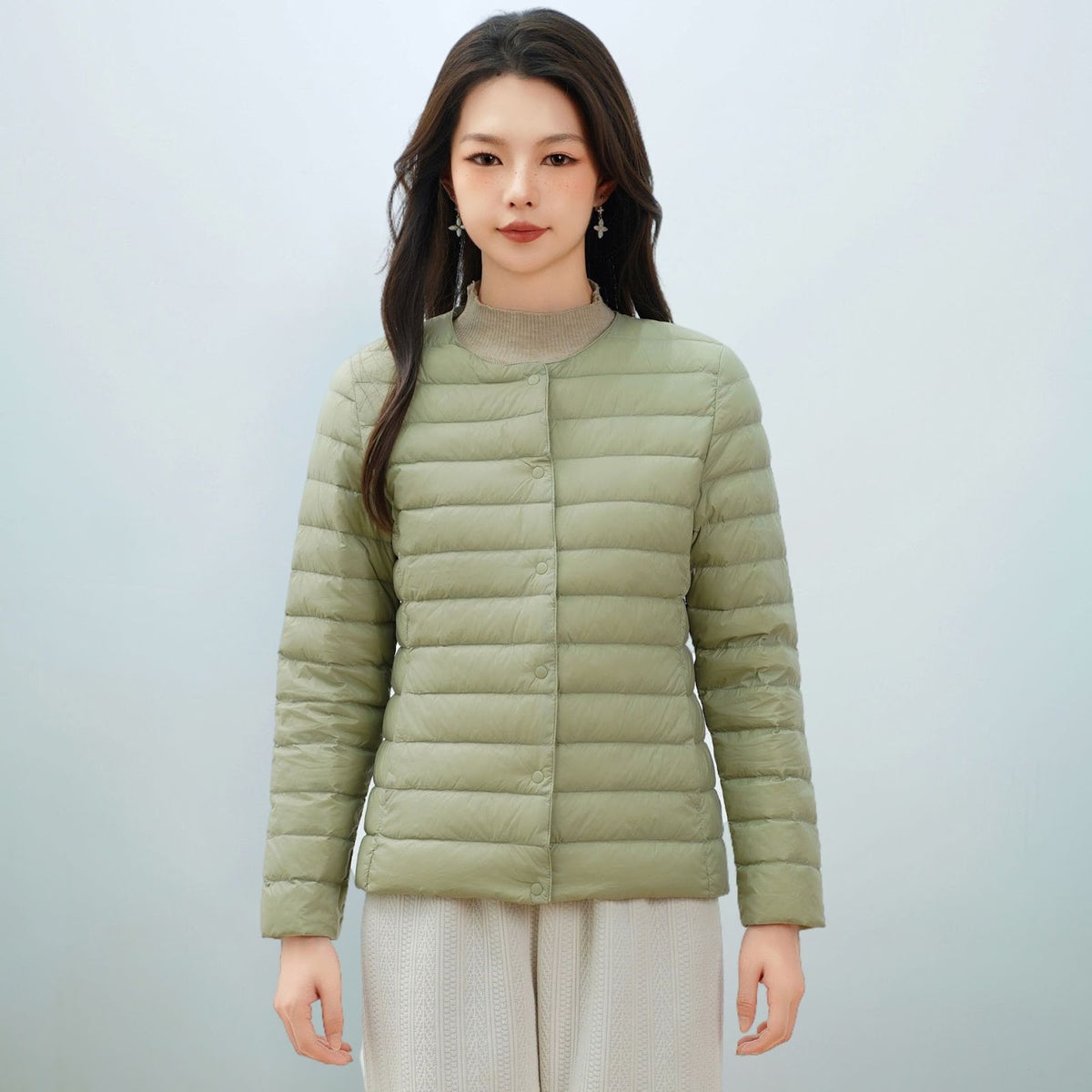 Light women's down jacket, simple design