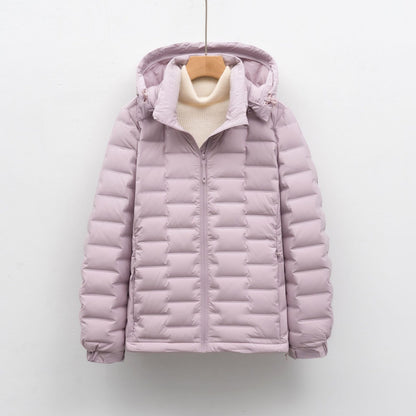 Light women's down jacket with hood, short