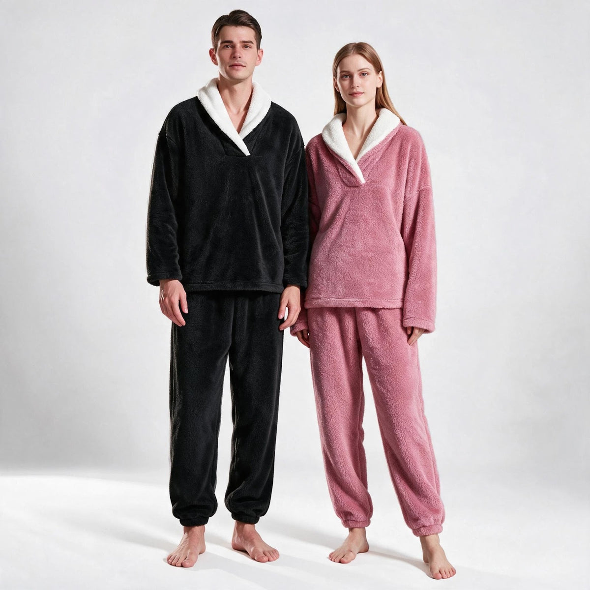 Soft Plush Pajama Set for Couples, Long Sleeve, Winter