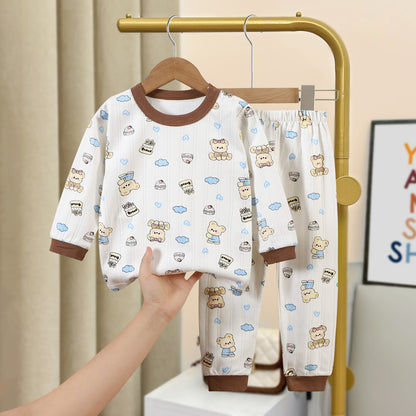 Children's cotton pajama set with jacquard pattern