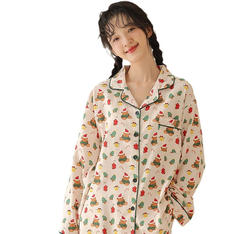 Women's cotton pajamas, long-sleeved, with shawl collar