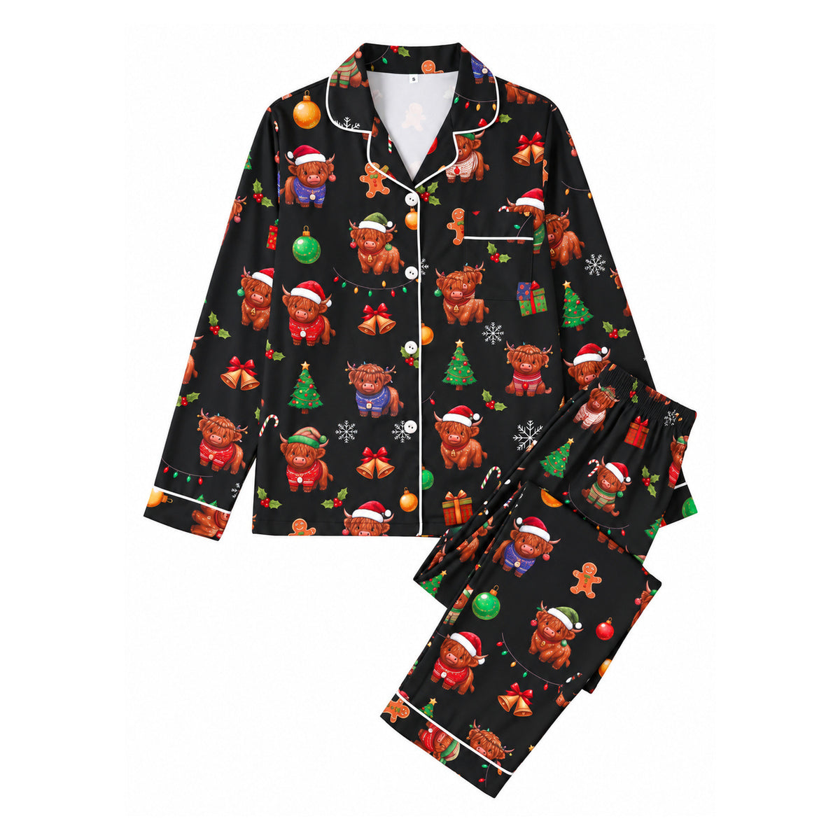 Women's Pajamas, Long Sleeve, with Cartoon Christmas Design