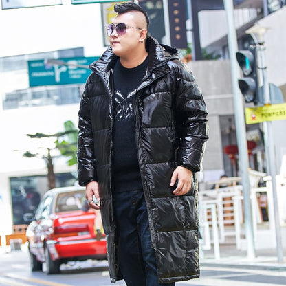 Long men's down jacket, plus size, knee length