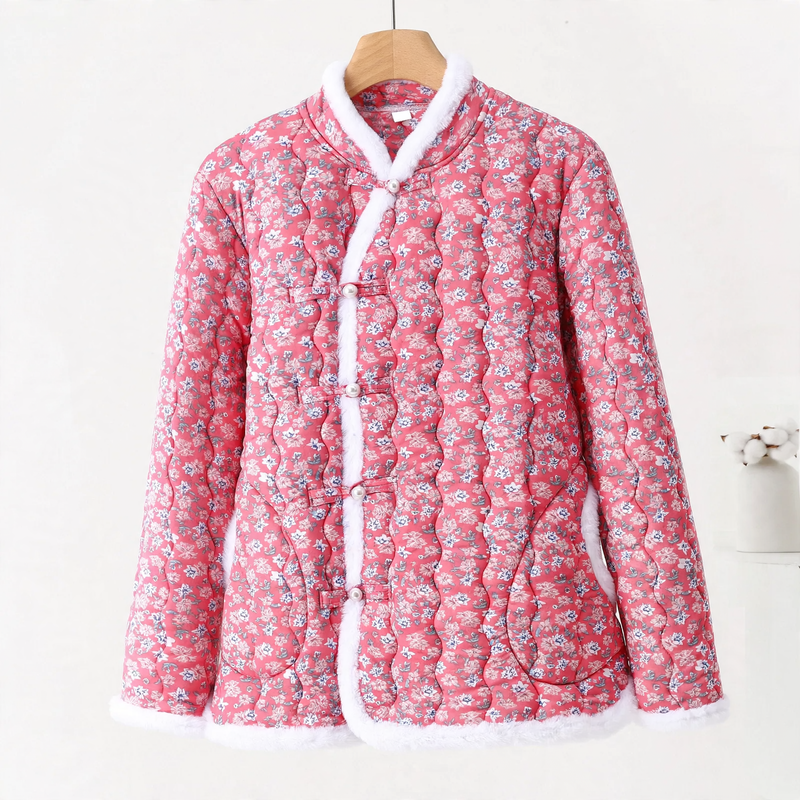 Padded ladies' quilted jacket in Chinese style with toggle buttons