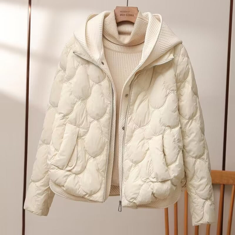 Women's winter jacket with hood and knit look