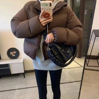 Women’s down jacket, short, white duck down, stand-up collar