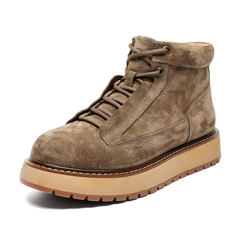 Men's Leather Boots, Platform, Vintage Style, Lace-up Boots