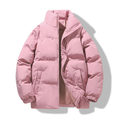 Loose Unisex Padded Jacket with Stand-Up Collar