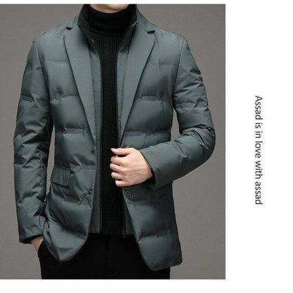 Men's down jacket in blazer style with detachable collar