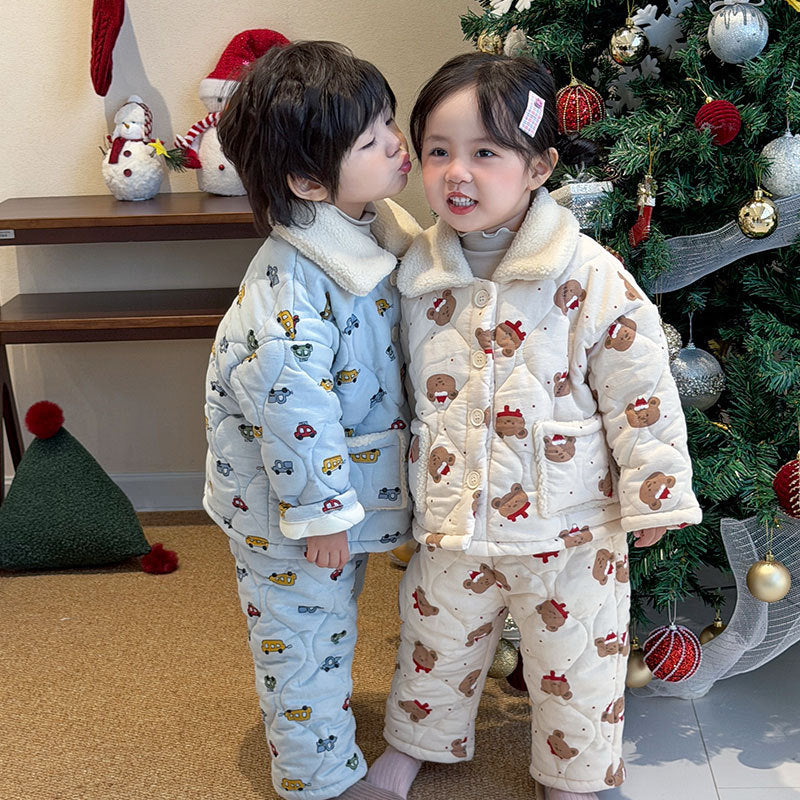 Padded children's pajama set, 3-layer, warm for winter