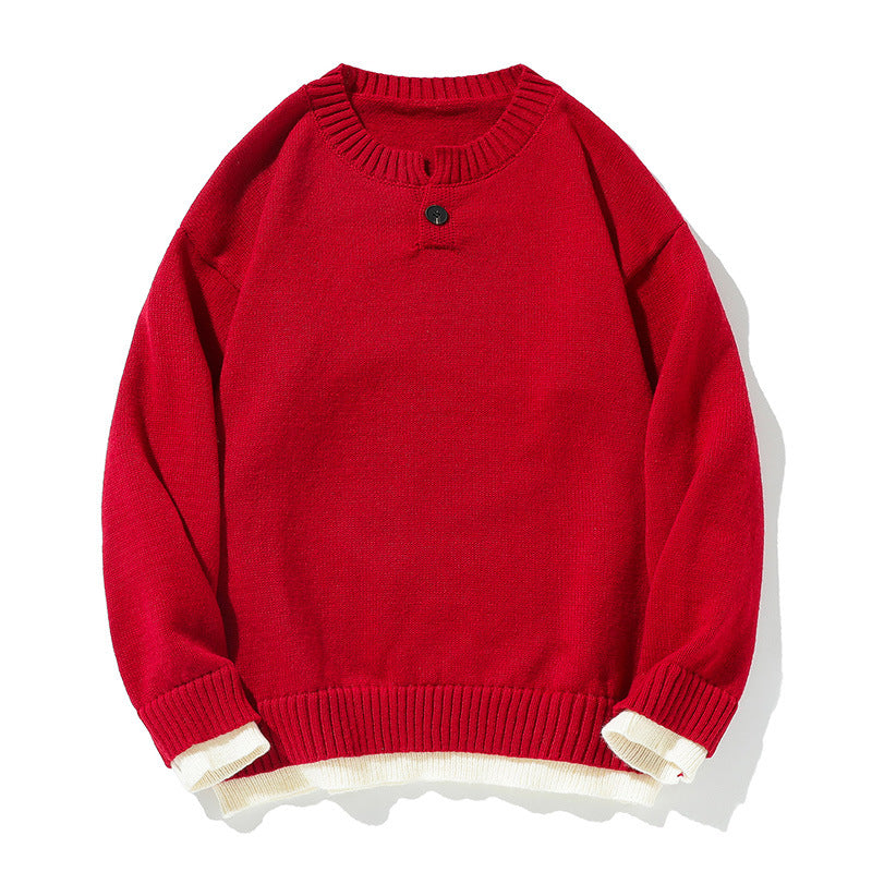 Men's knit sweater with Henley neckline, red