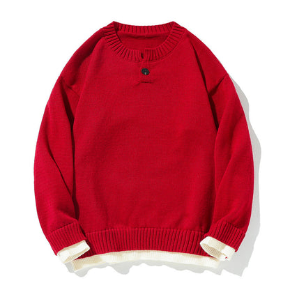 Men's knit sweater with Henley neckline, red