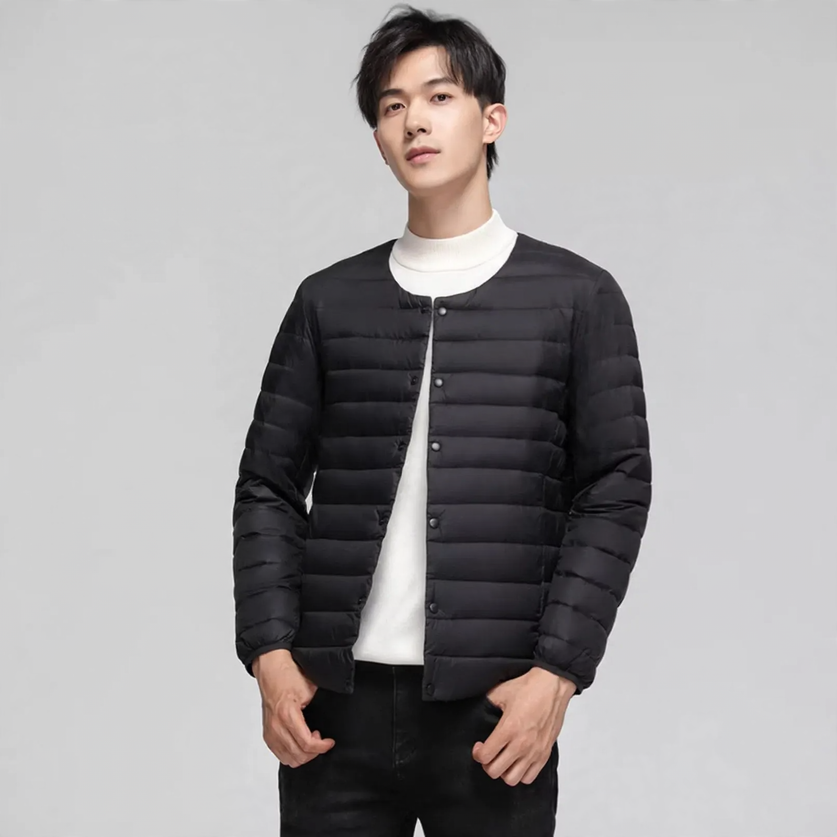 Light men's down jacket, round neck