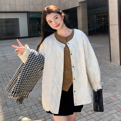 Mid-length down jacket for women, plus sizes, diamond quilting