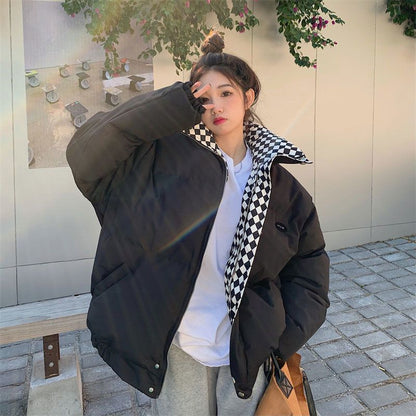 Short, padded women's jacket in oversized style
