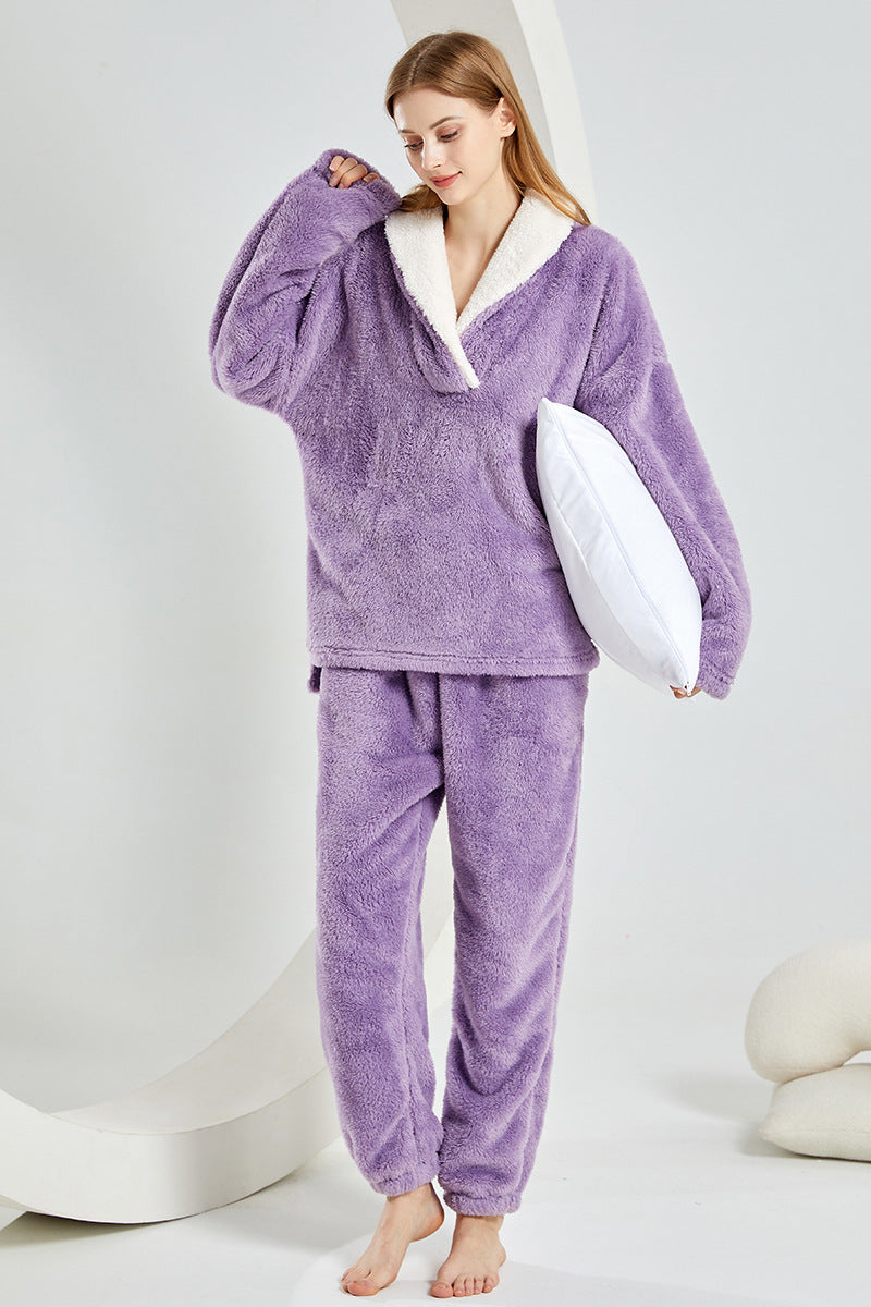 Soft Plush Pajama Set for Couples, Long Sleeve, Winter