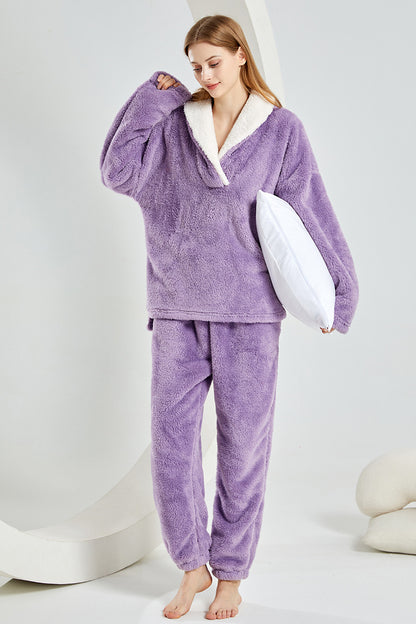 Soft Plush Pajama Set for Couples, Long Sleeve, Winter