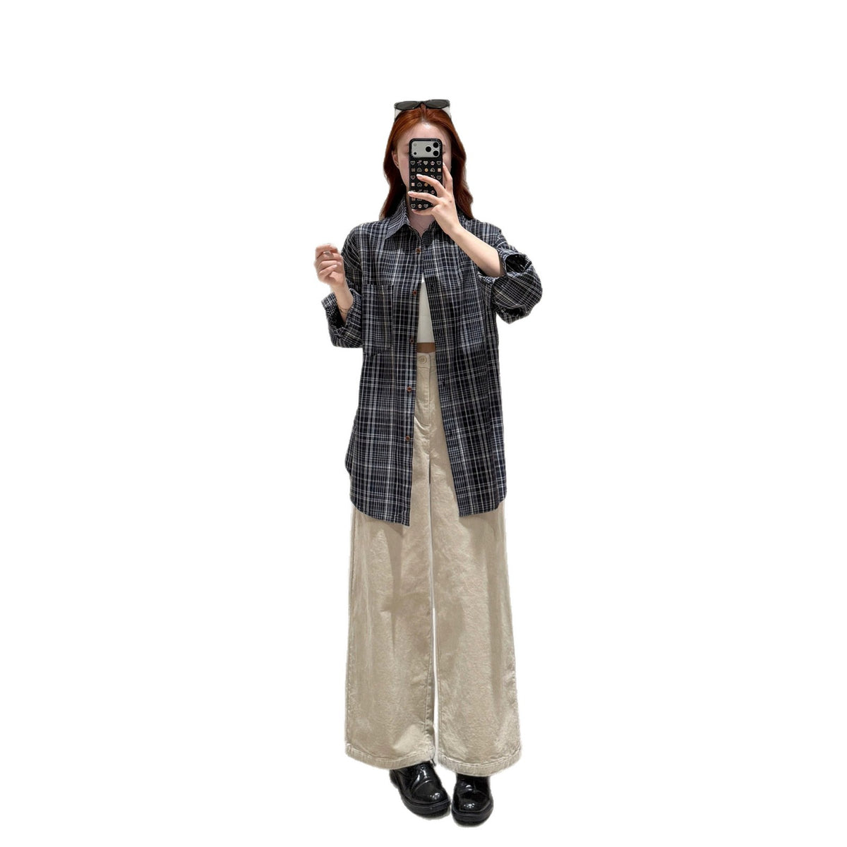 Ladies' corduroy pants with high waistband and wide leg