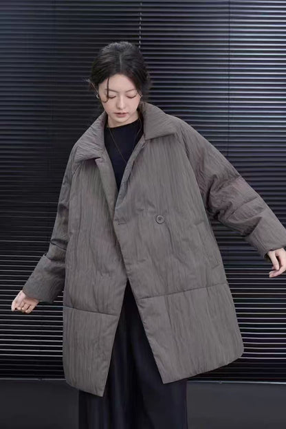 Mid-length down jacket with lapels, white duck down